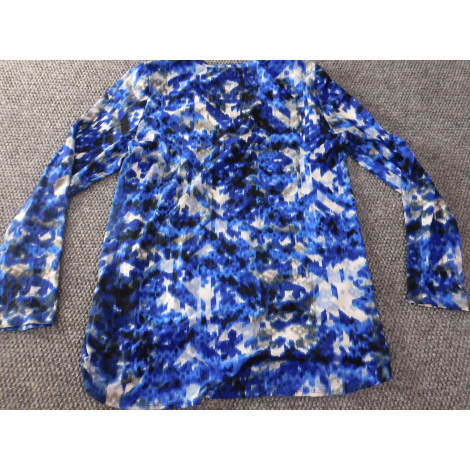Vintage AB Studio Blouse Womens Medium blue floral stretch pullover top Size M / US 6-8 / IT 42-44 - 7 Thumbnail