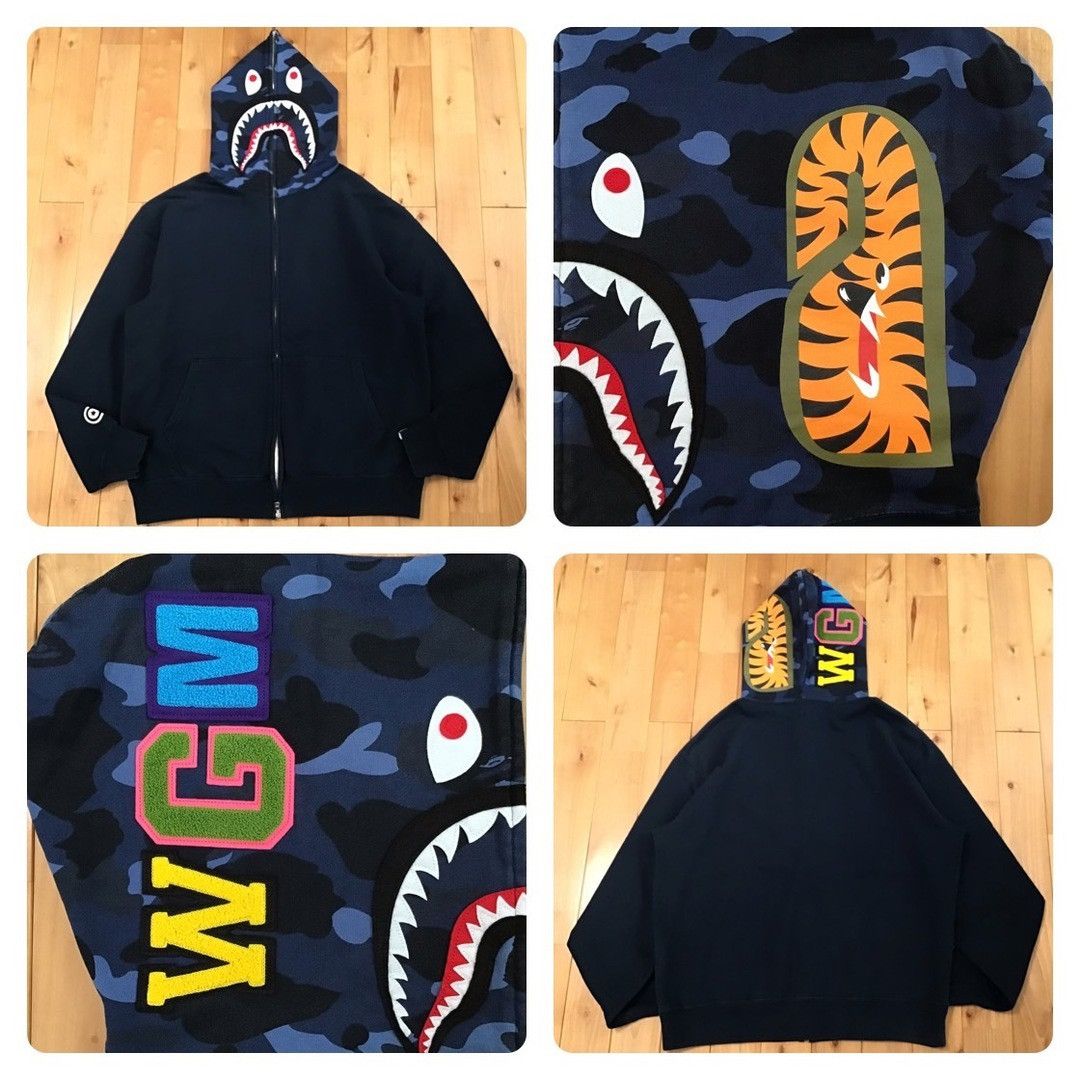 Bape 2007 BAPE Blue camo x Navy shark full zip hoodie APE NIGO Size US L / EU 52-54 / 3 - 1 Thumbnail