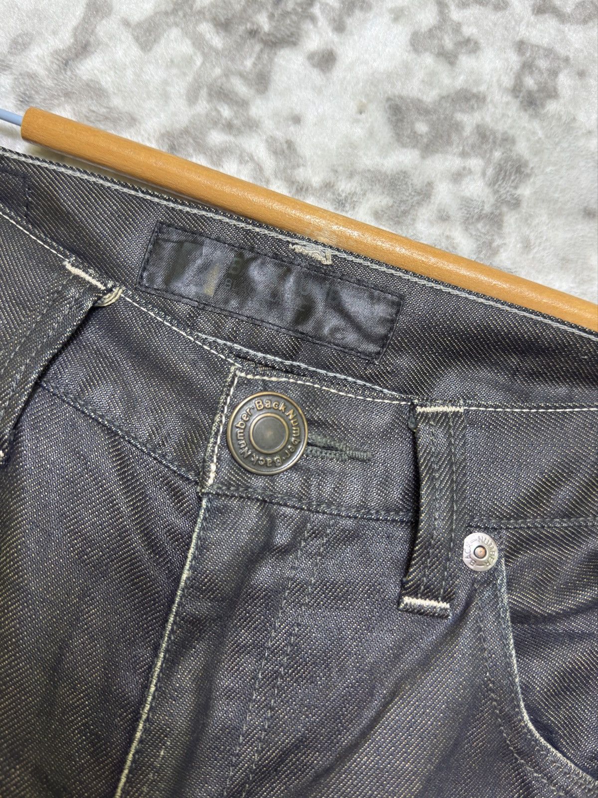 Vintage Vintage Back Number Waxed Black Distressed Denim Jeans Size US 31 - 8 Thumbnail