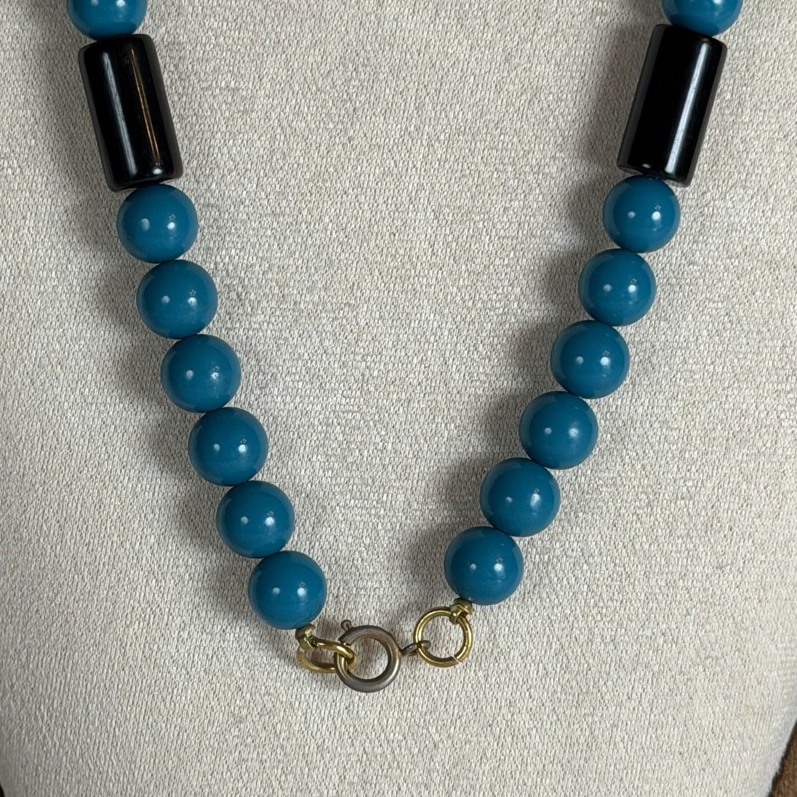 Other VTG 1980s 30" Teal & Black Cylinder & Disc Beaded Necklace Size ONE SIZE - 4 Thumbnail