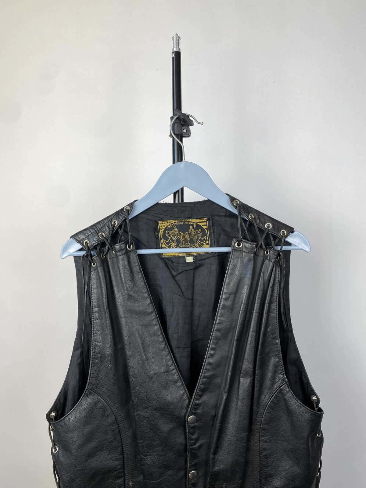 Genuine Leather × Leather × Vintage Vintage 70s rare Cowboy Stars & Stripes USA Leather Vest Size US S / EU 44-46 / 1 - 3 Thumbnail