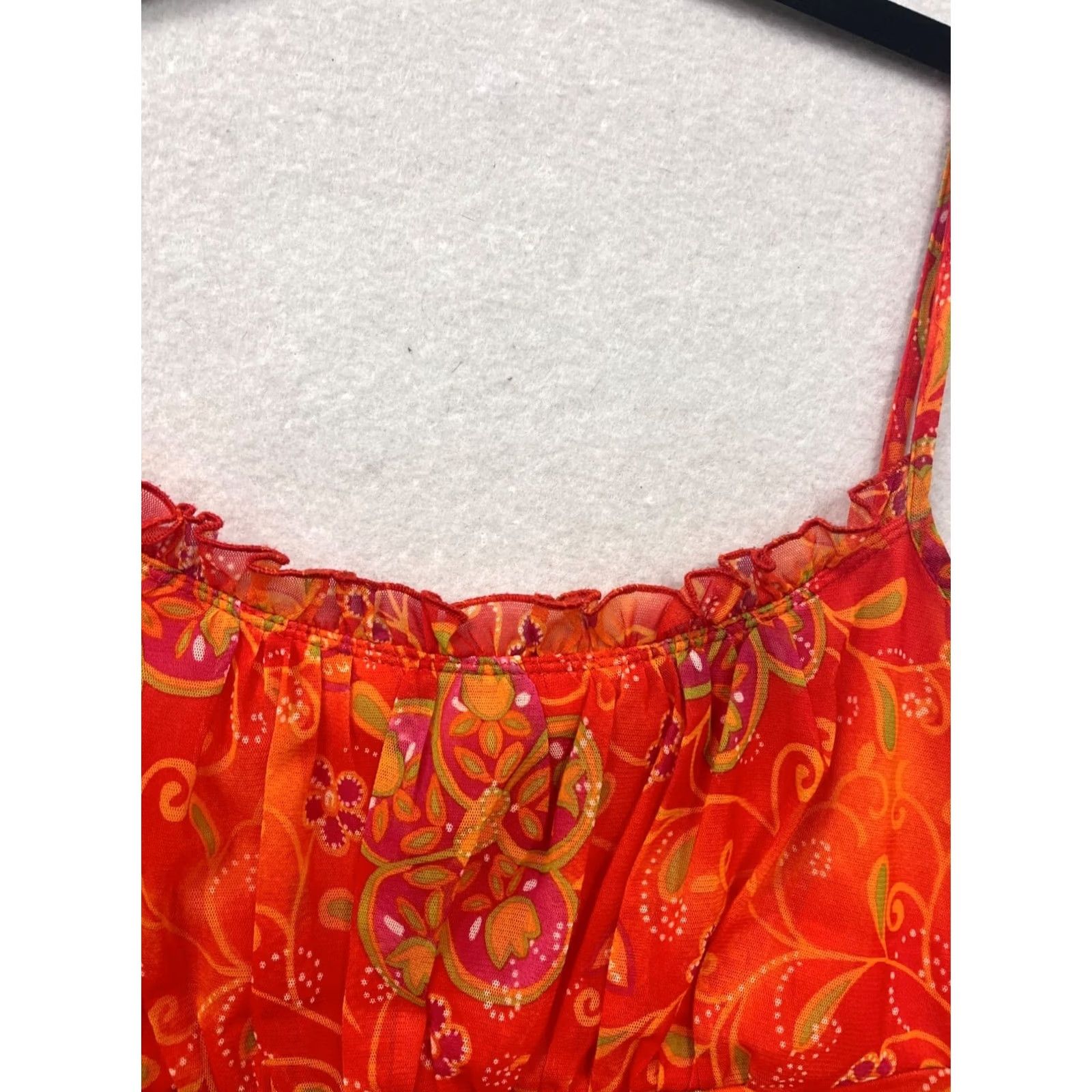 Vintage A Fortiori Womens L Red Floral Chiffon Sundress Size L / US 10 / IT 46 - 7 Thumbnail