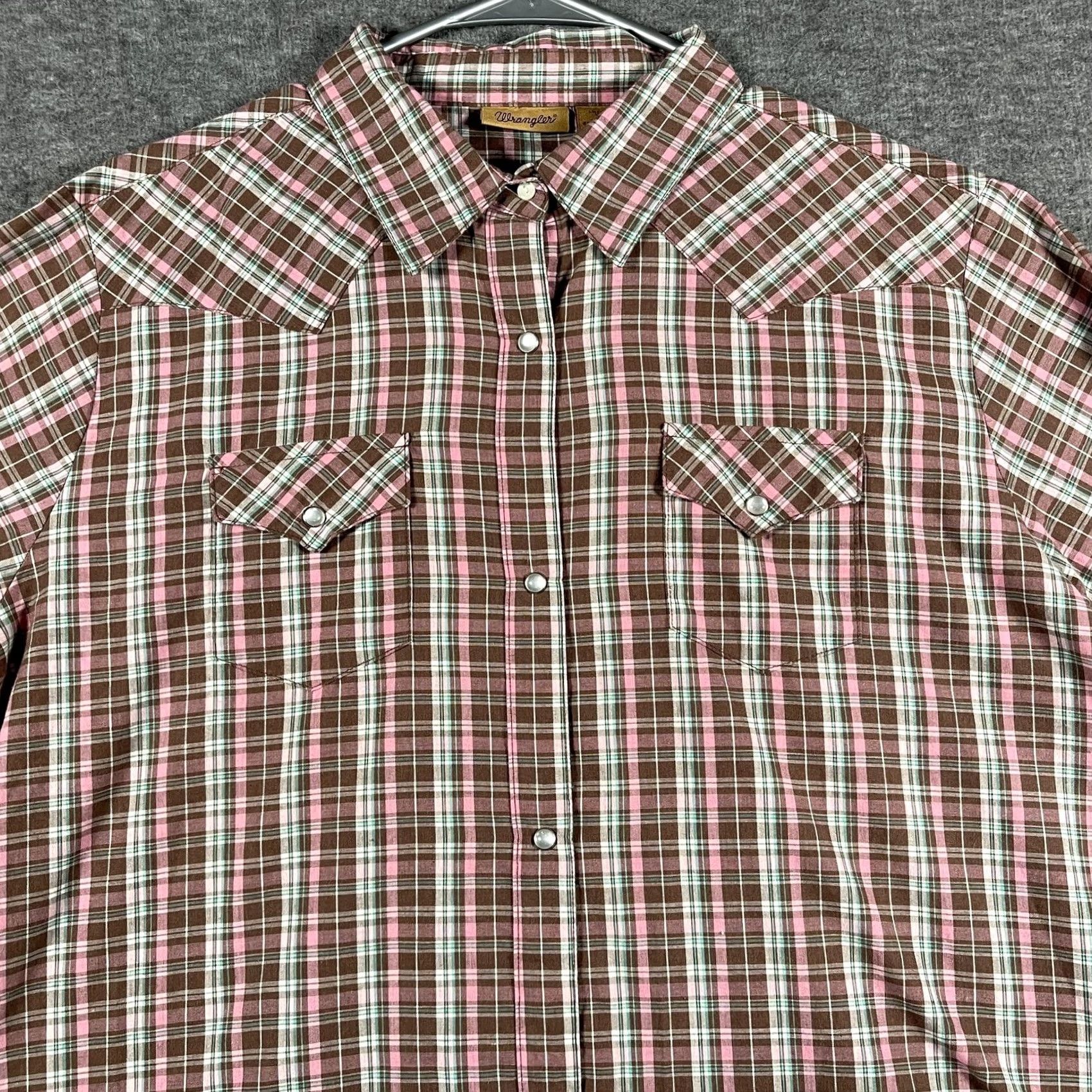 Wrangler VINTAGE Wrangler Shirt Womens 2XL Brown Pink Plaid Western Pearl Snap Long Sleeve Cowboy Size XXL / US 16-18 / IT 52-54 - 2 Thumbnail