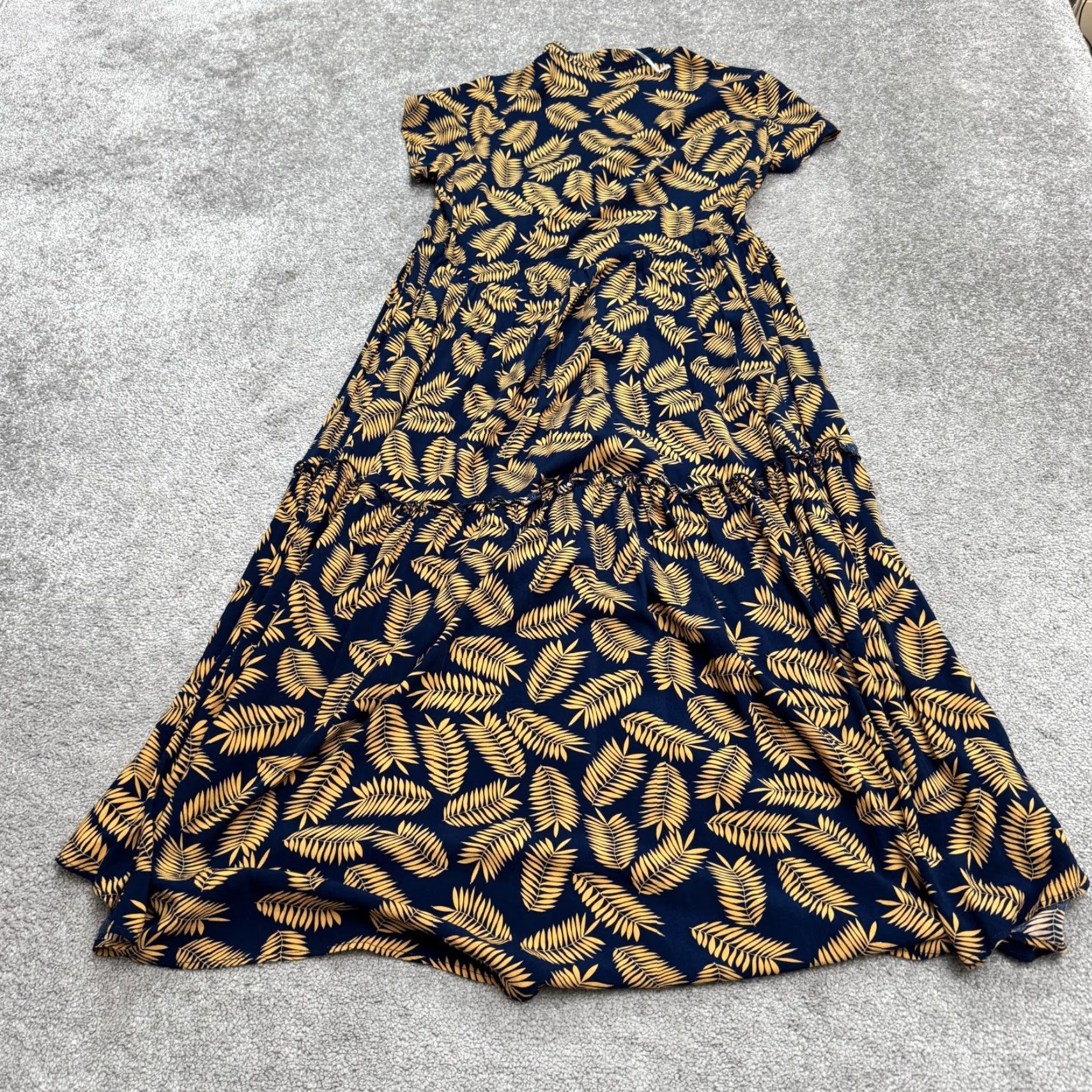 Vintage VINTAGE Biscote Palm Leaf Hi-Low Maxi Tiered Dress Womens 2 Navy Brown Short Sleeve Boho Size 26" / US 2 / IT 38 - 2 Thumbnail
