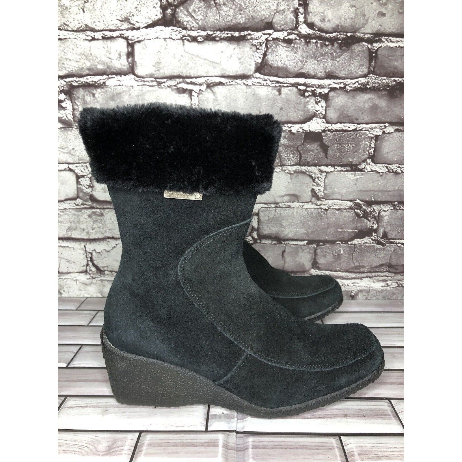 Other Aquatherm by Santana Canada Tati Black Suede Fur Winter Wedg Size US 8 / IT 38 - 15 Thumbnail