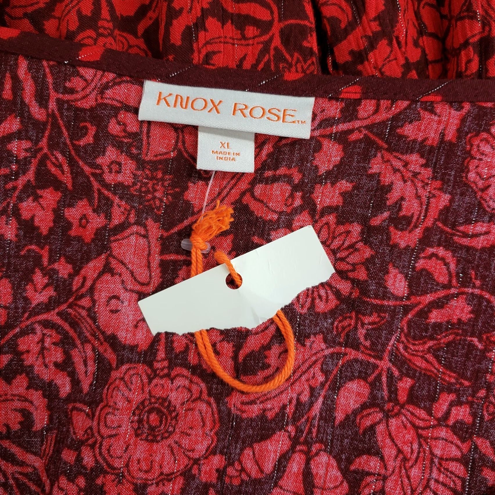 Vintage Knox Rose Womens Top XL Red Floral Long Sleeve V-Neck Rayon Blouse Size XL / US 12-14 / IT 48-50 - 6 Thumbnail