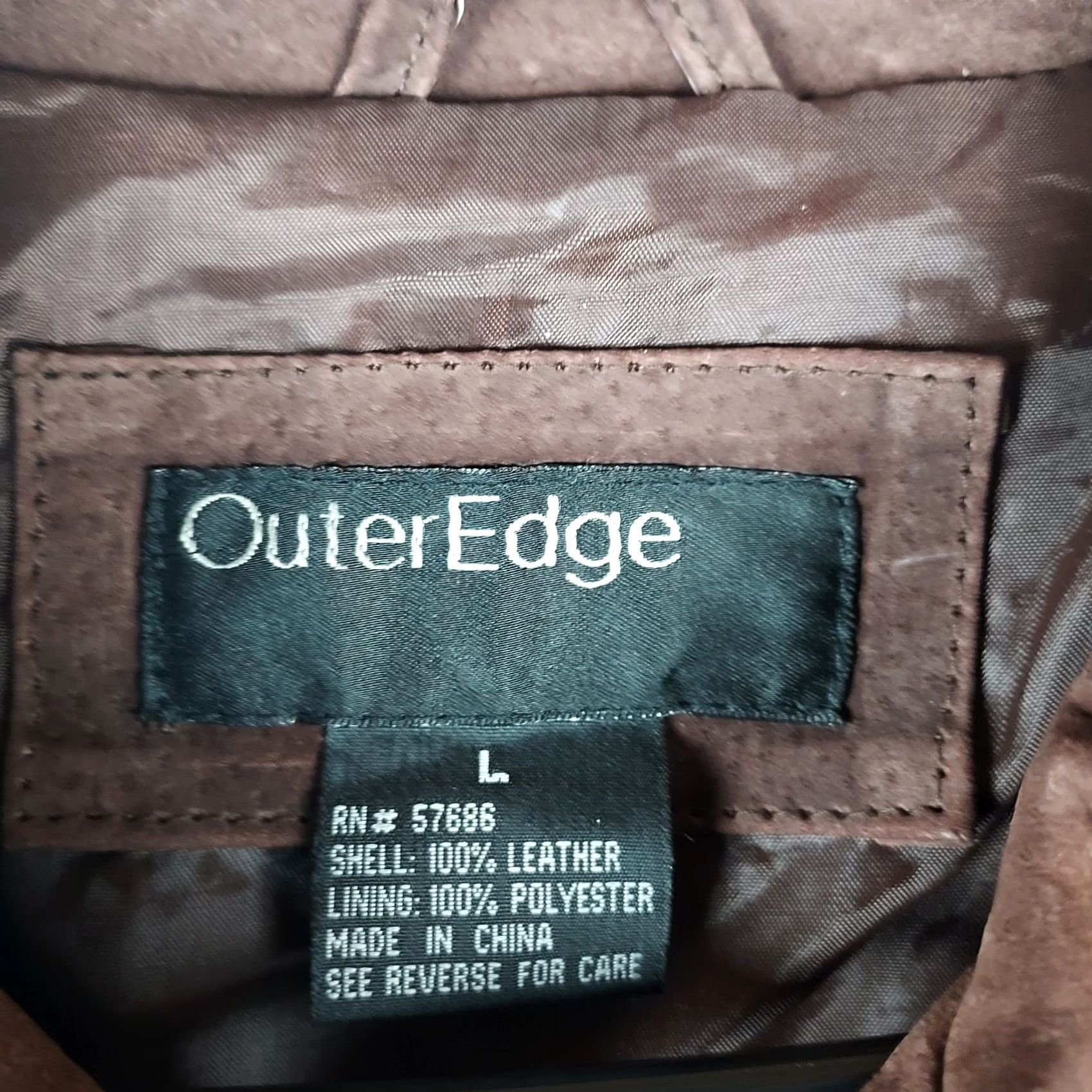 Vintage Outer Edge Women Leather Zip Jacket Brown L Regular Long Sleeve Mid-Length Casual Fall Winter Spring Coat Shirt? Size L / US 10 / IT 46 - 4 Thumbnail