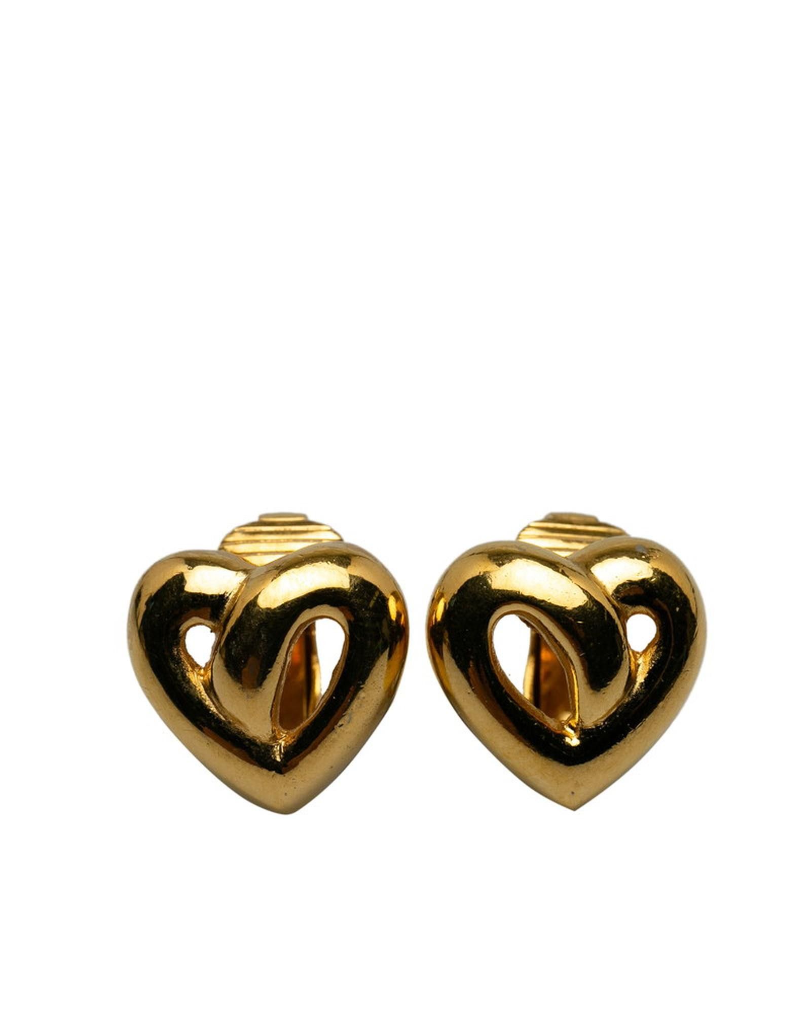 image of Dior Gold Heart Clip-On Earrings, Women's