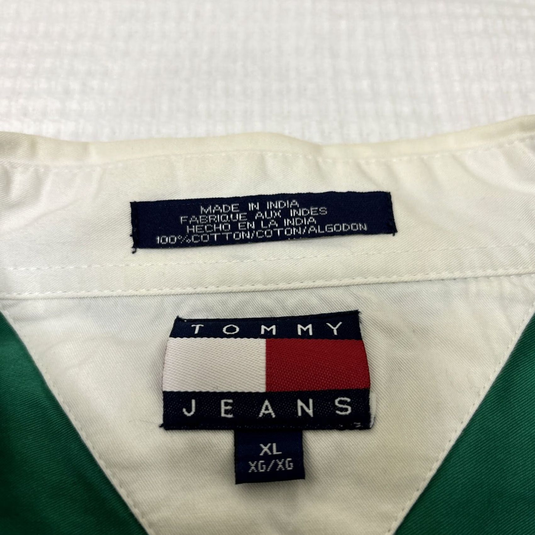 Spell VINTAGE Tommy Jeans Shirt Full-Zip Striped Spell Out Flag Patch XL Men Red Blue Yellow Green Black 90s Hilfiger Hip Hop Size US XL / EU 56 / 4 - 4 Thumbnail