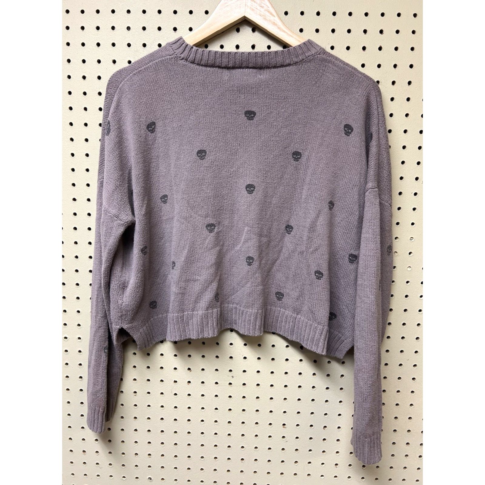 Vintage Sincerely Jules SweatEr Crewneck Pullover Crop Skull Knit Cotton Blend Women M Gray Taupe Regular Long Sleeve Casual Sweatshirt Size M / US 6-8 / IT 42-44 - 2 Thumbnail