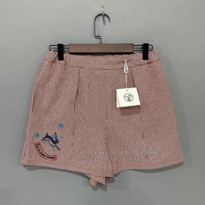 Hermes Hermes Red Mountain Plaid Embroidered Short Pants Size 42" / US 20 - 3 Thumbnail