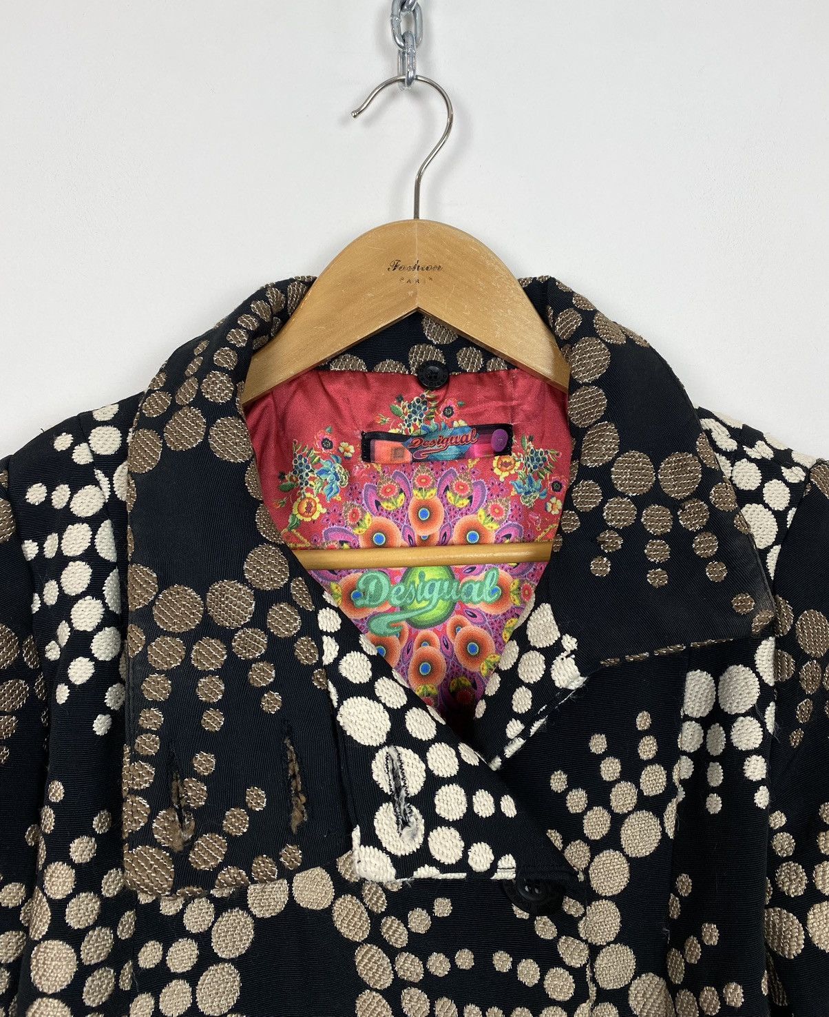 Designer Vintage Desigual Geometric Pattern Mid Coat 90 Floral Jacket Size XS / US 0-2 / IT 36-38 - 7 Thumbnail
