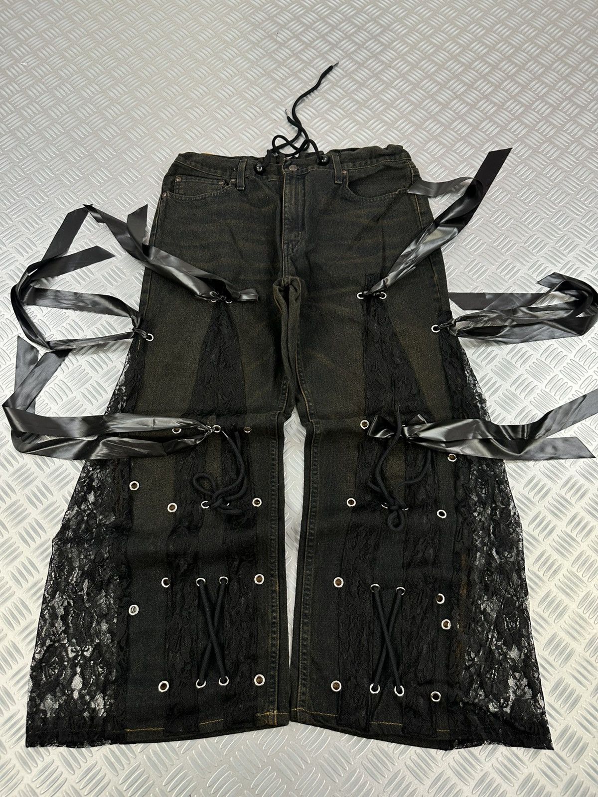 Handmade × If Six Was Nine × JNCO Handmade flared jeans coquette emo style Size 27" / US 4 / IT 40 - 1 Thumbnail