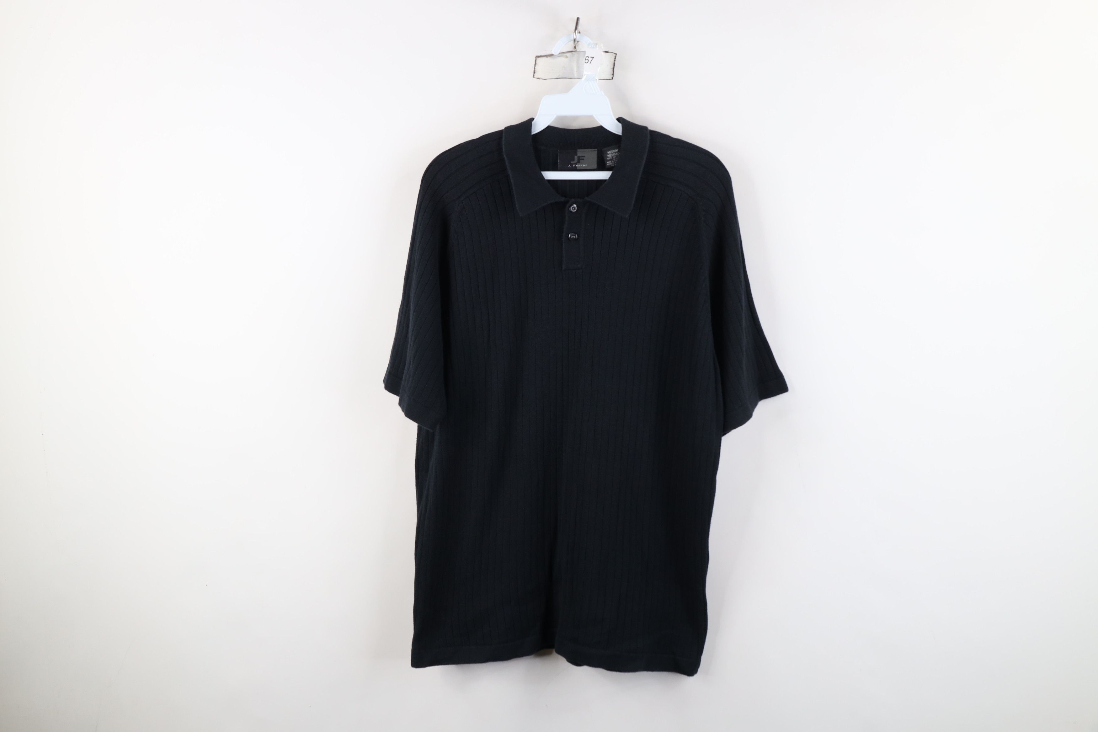 Vintage Vintage 90s Y2K Streetwear Ribbed Knit Collared Polo Black Size US M / EU 48-50 / 2 - 1 Thumbnail