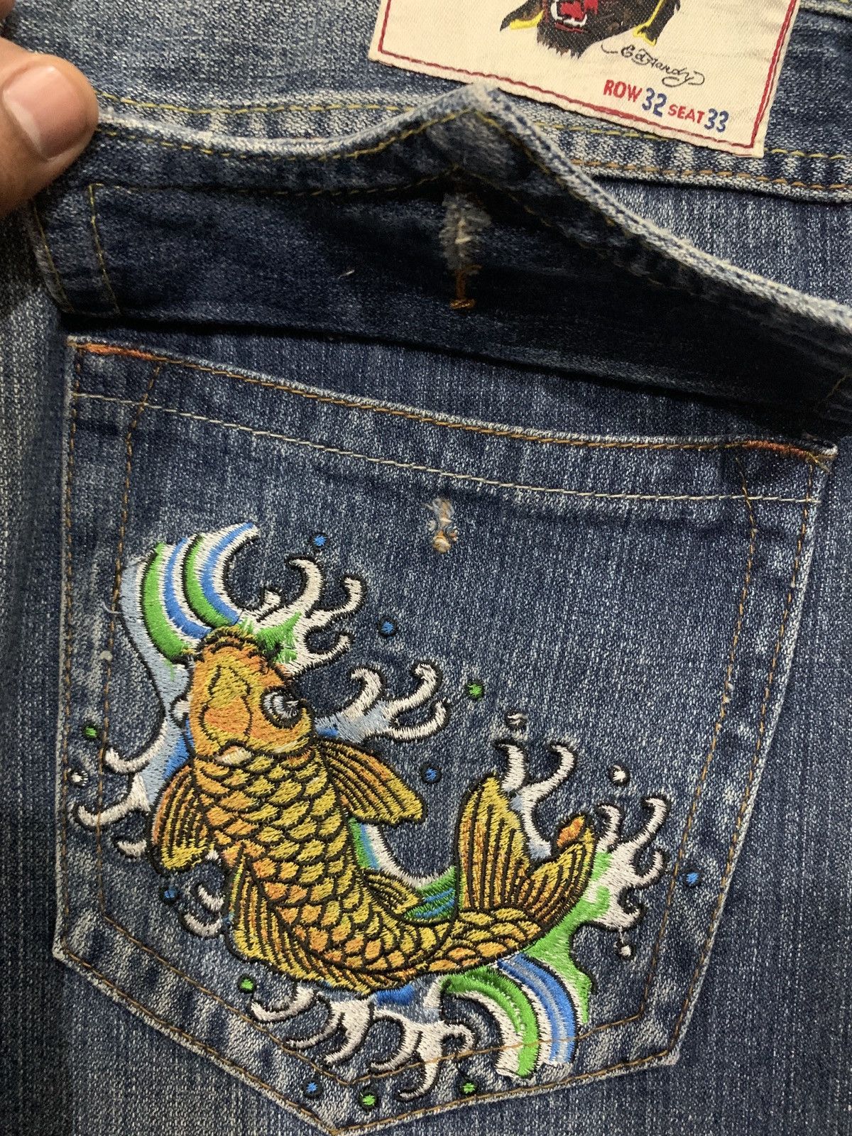 Ed Hardy Vintage Ed Hardy Embroidery Koi Tattoo Wear Baggy Jeans Size US 33 - 11 Thumbnail