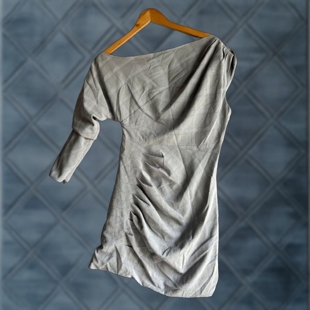 Walter Baker Dress Womens 4 Mini Off The Shoulder Plaid NWT Gray Short Casual Party Clubwear Fall Spring Summer Winter 4 Womens Walter Baker Dress