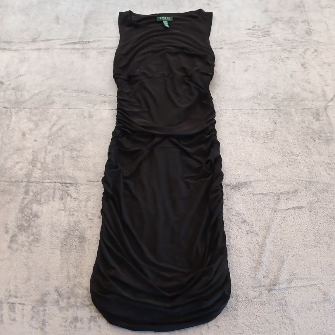 Ralph Lauren Lauren Ralph Lauren Dress Midi Black Sleeveless Ruched Bodycon Size 10 Pullover Lined Stretch Women Womens Size L / US 10 / IT 46 - 2 Thumbnail