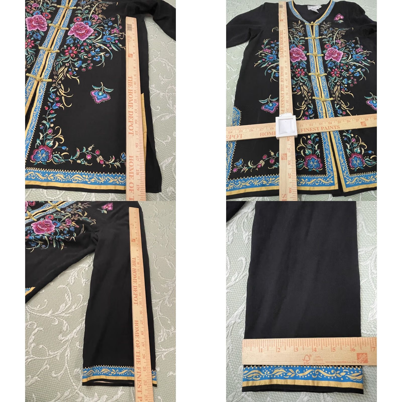 Vintage Diane Gilman Jacket Womens M Black Silk Embroidered Floral Frog Closure Kimono Style Size M / US 6-8 / IT 42-44 - 8 Thumbnail