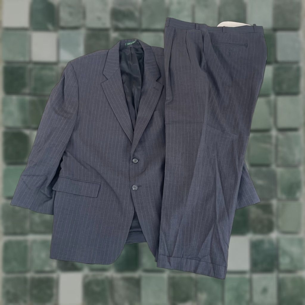 Ralph Lauren Lauren Ralph Lauren Suit Men 46R Grey Striped 100% Wool Pants 38X28 Cuffed Size 46R - 1 Thumbnail