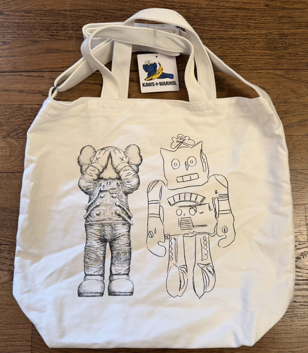Andy Warhol × Kaws × Uniqlo KAWS x Andy Warhol Canvas Tote Bag White Limited Edition NWT Size ONE SIZE - 1 Thumbnail