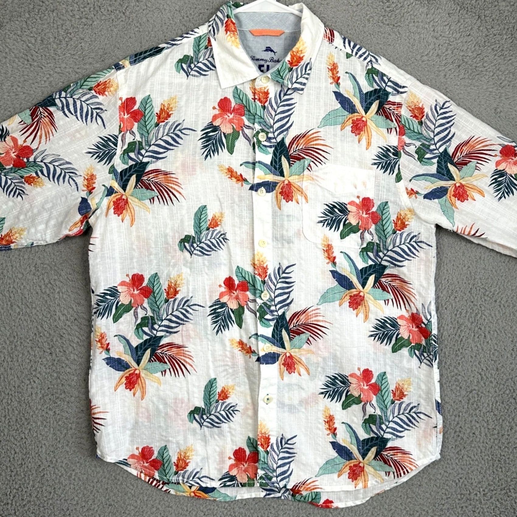 Tommy Bahama Tommy Bahama Relax Linen Blend Shirt Mens L White Multicolor Floral Button Up Long Sleeve Casual Beachwear Size US L / EU 52-54 / 3 - 3 Thumbnail