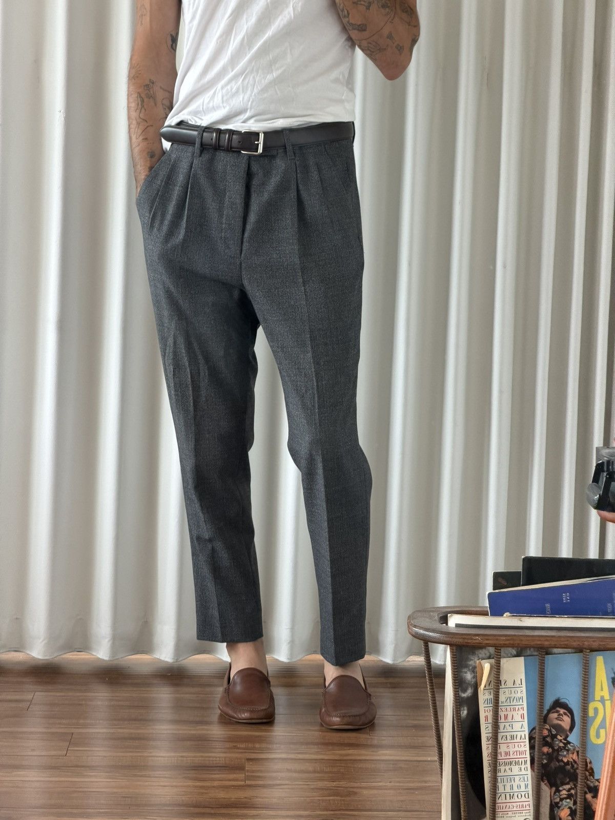 Allsaints AllSaints Grey Wool Pleated Trousers Tailored Fit Size US 30 / EU 46 - 1 Thumbnail