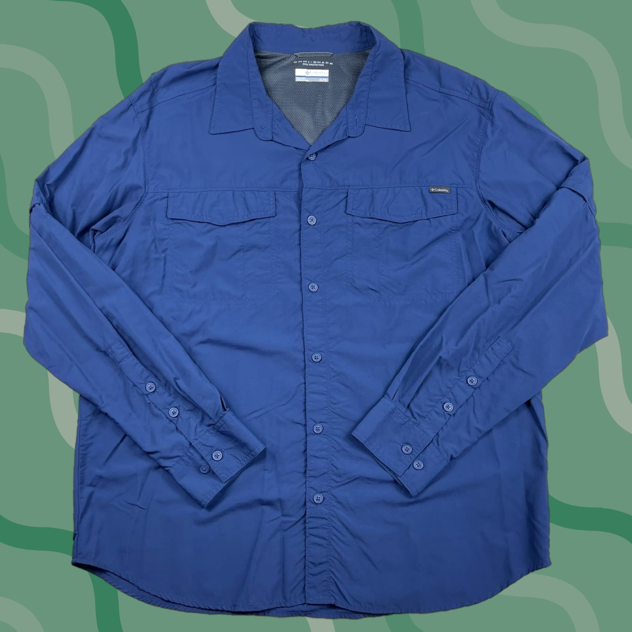 Vintage Columbia Shirt Mens Button Up Omni Shade Nylon UV Sun Protection Long Sleeve XL Navy Blue Shirt Fishing Logo Ventilated 90s? Size US XL / EU 56 / 4 - 1 Thumbnail