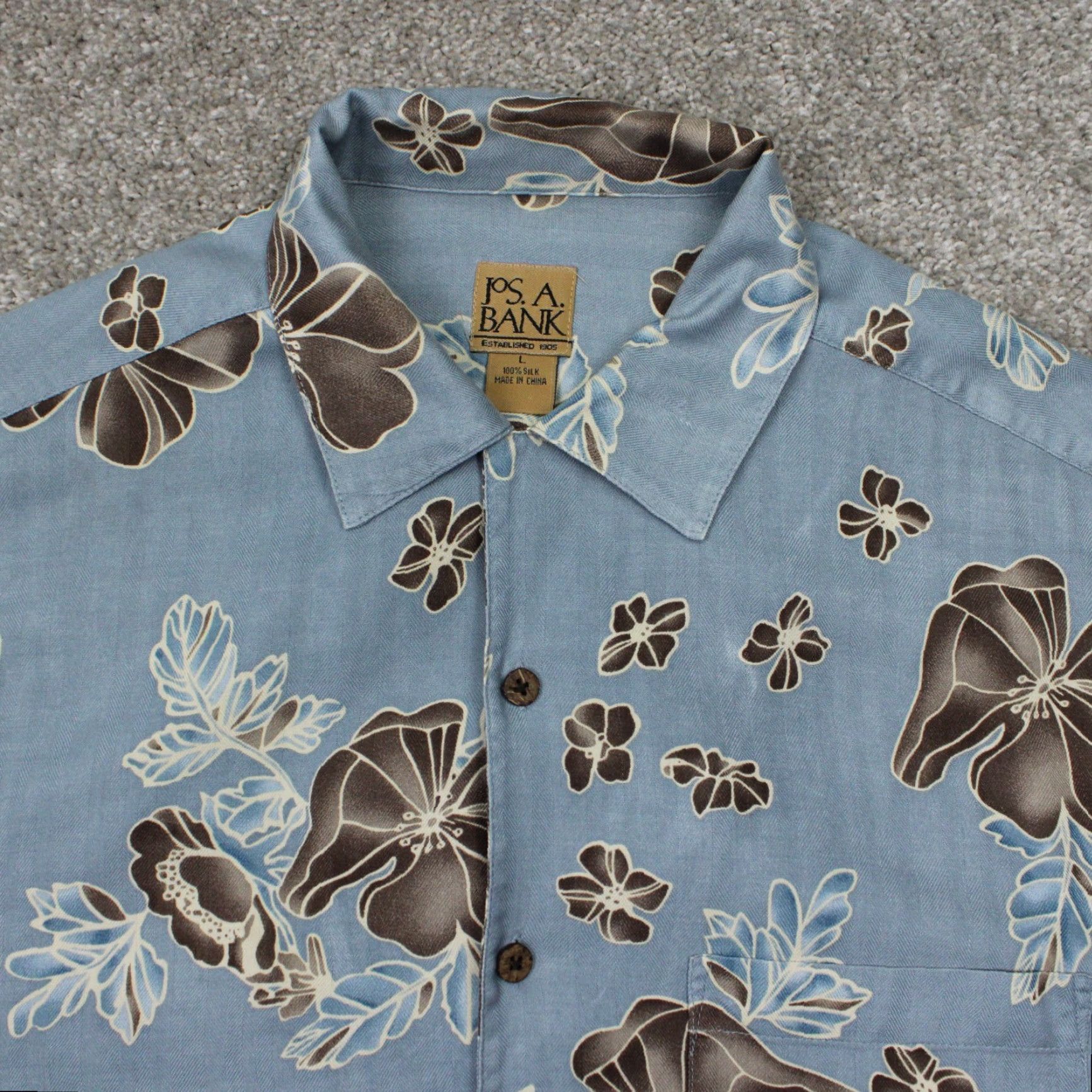 Jos. A. Bank Jos. A. Bank Shirt Mens Large Blue Floral 100% Silk Short Sleeve Button Up Size US L / EU 52-54 / 3 - 2 Thumbnail