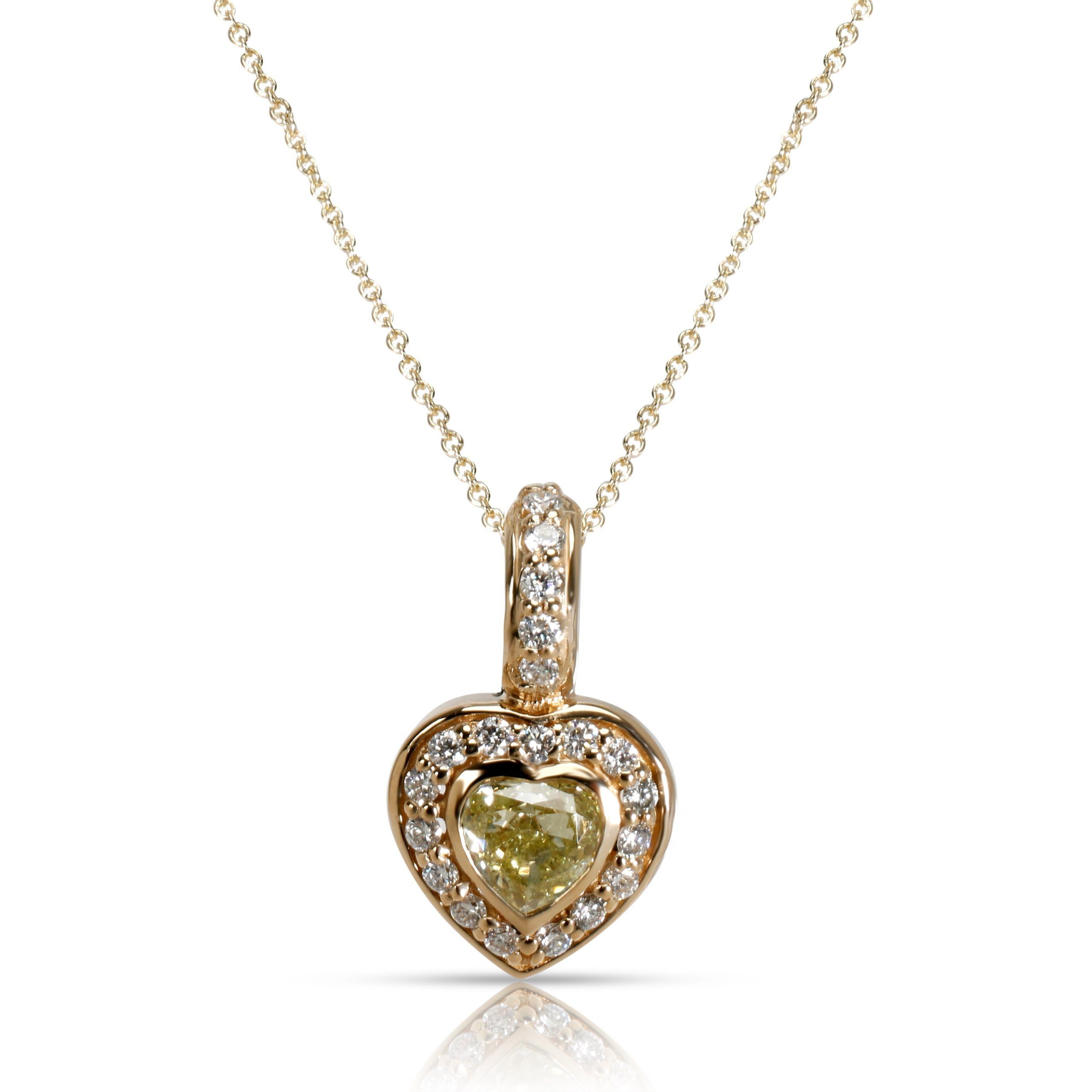 image of Tiffany Co Fancy Yellow Heart Shape Diamond Halo Necklace In 14Kt Yellow Gold 1.01 Ctw, Women's