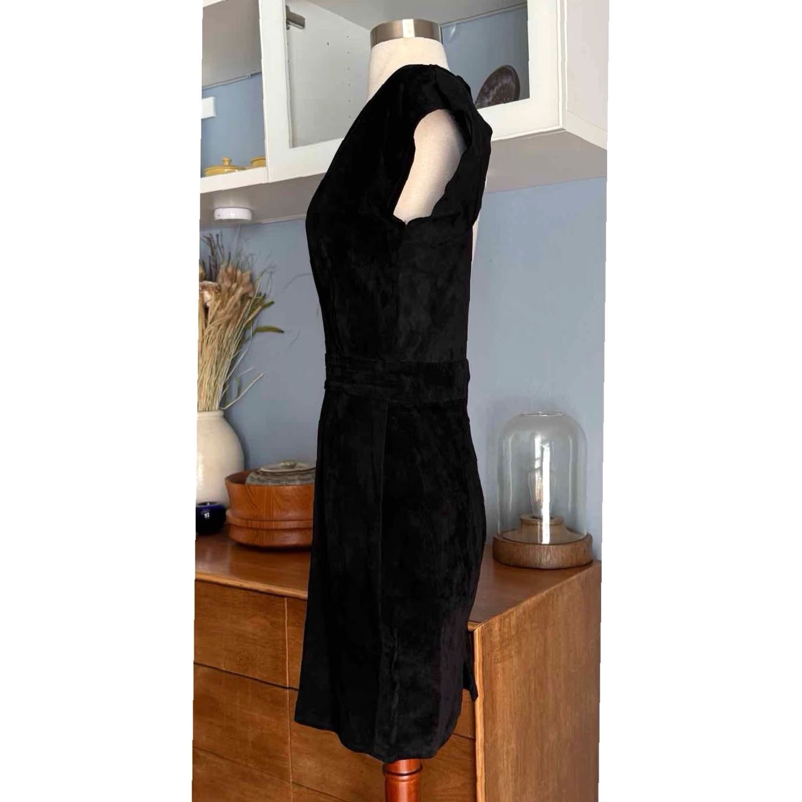 Vintage VINTAGE Bin-Bin Black Suede Leather Sheath Dress XS Open Back Cut-out 1980s Party Womens Size XS / US 0-2 / IT 36-38 - 3 Thumbnail