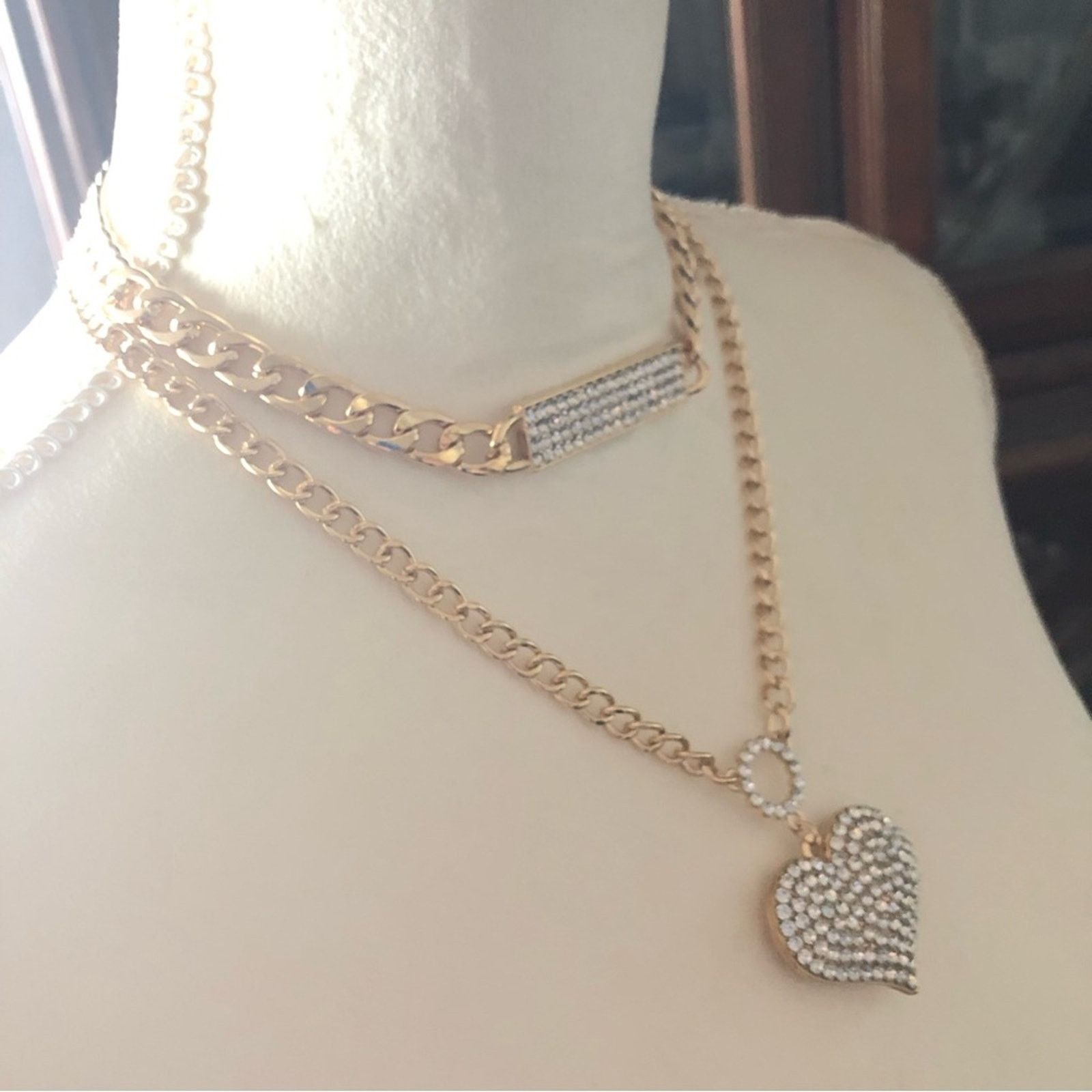 Jewelry European style two piece clear stone gold necklace set NEW Size ONE SIZE - 4 Thumbnail