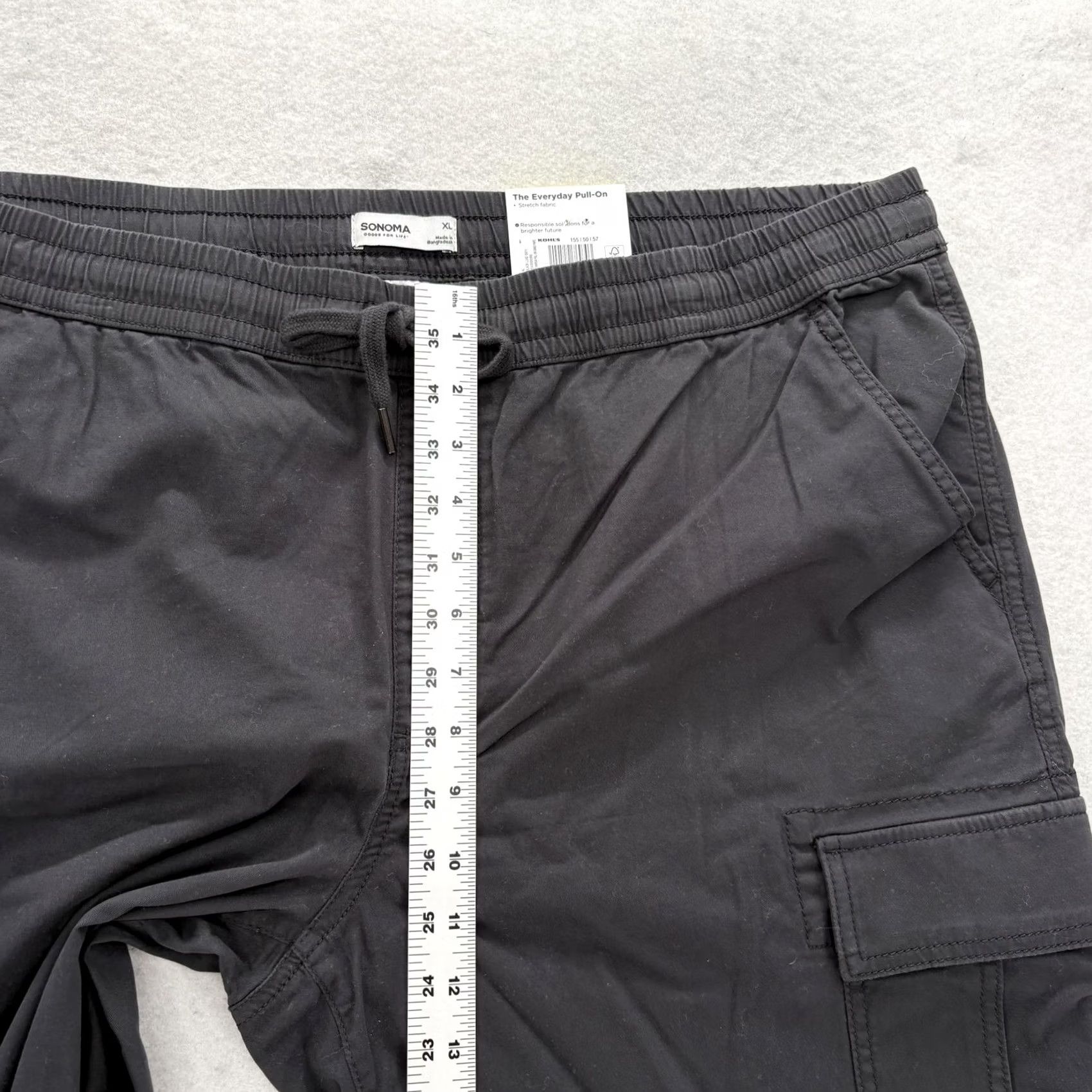 Vintage Sonoma Everyday Pull-On Cargo Pants Mens XL Black Cotton Stretch NWT Casual Solid Pocketed Front Drawstring Relaxed Fit Tapered Leg Size US 36 / EU 52 - 5 Thumbnail