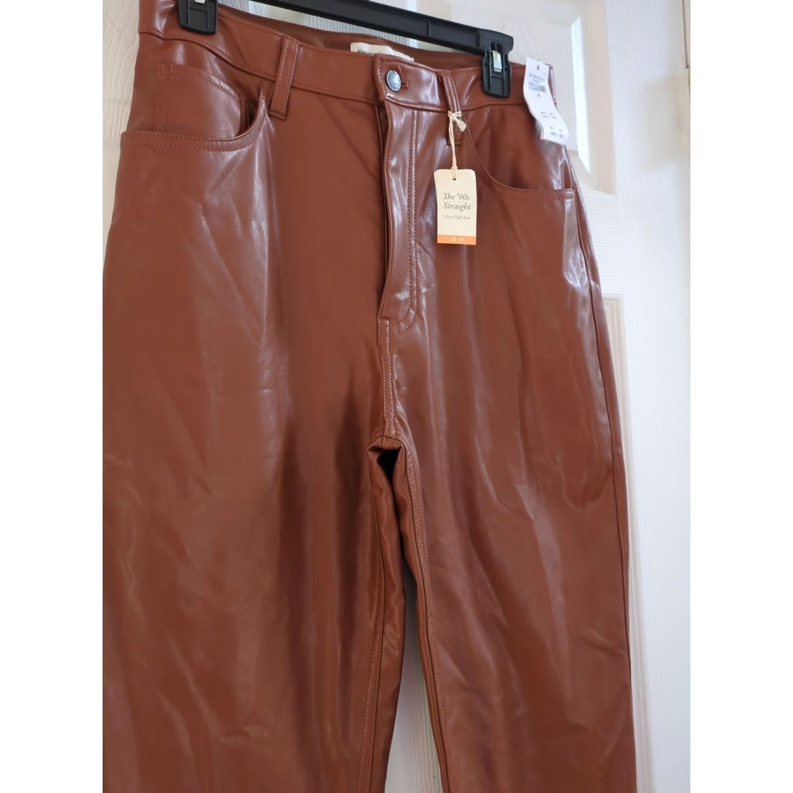 Abercrombie & Fitch Abercrombie & Fitch Pants 90s Straight High Rise Vegan Leather Brown 30/10 NWT Womens Regular Limited Vintage: No Size 30" / US 8 / IT 44 - 2 Thumbnail