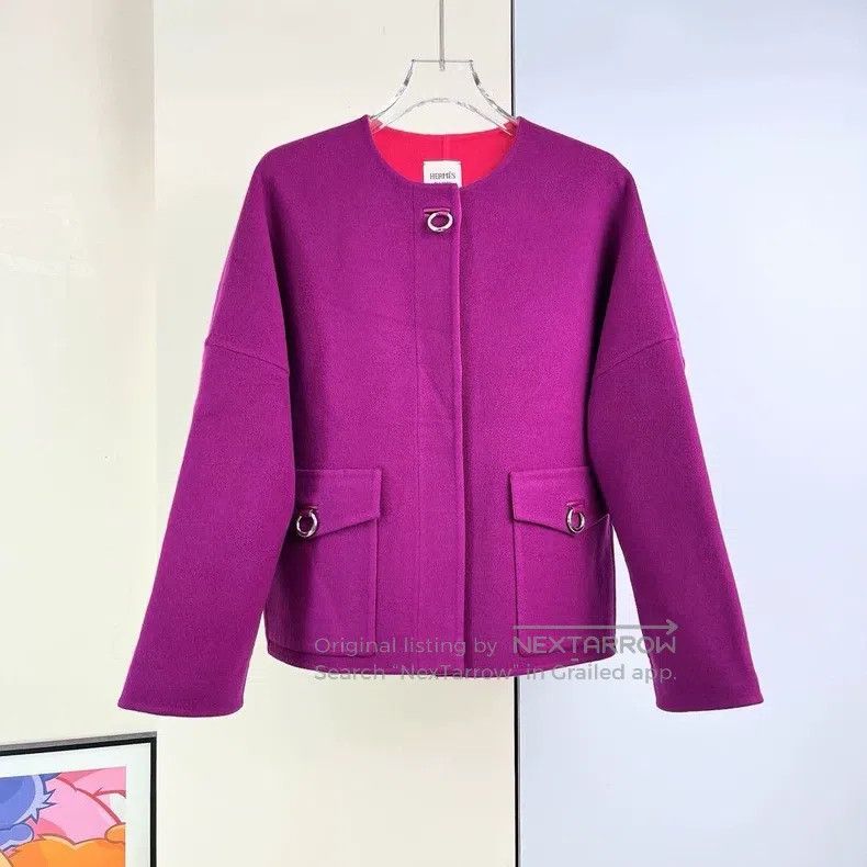 Hermes Hermes Purple Cashmere Round Neck Jacket Size XXS / US 00 / IT 34 - 1 Thumbnail