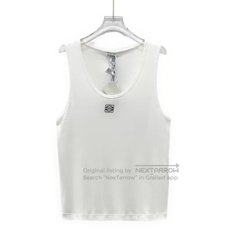 Loewe Loewe White logo embroidered cotton round neck sleeveless Size L / US 10 / IT 46 - 1 Thumbnail
