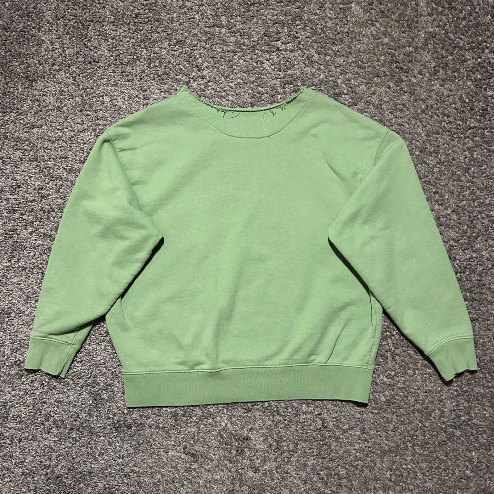 Vintage Thrashed Sweatshirt Pullover Heavy Cotton Faded Green y2k Size ONE SIZE - 6 Thumbnail