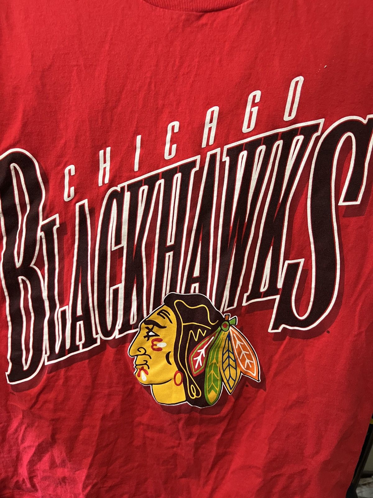 Band Tees VINTAGE CHICAGO BLACKHAWKS HANES SINGLE STITCH T SHIRT AOP Size US L / EU 52-54 / 3 - 3 Thumbnail