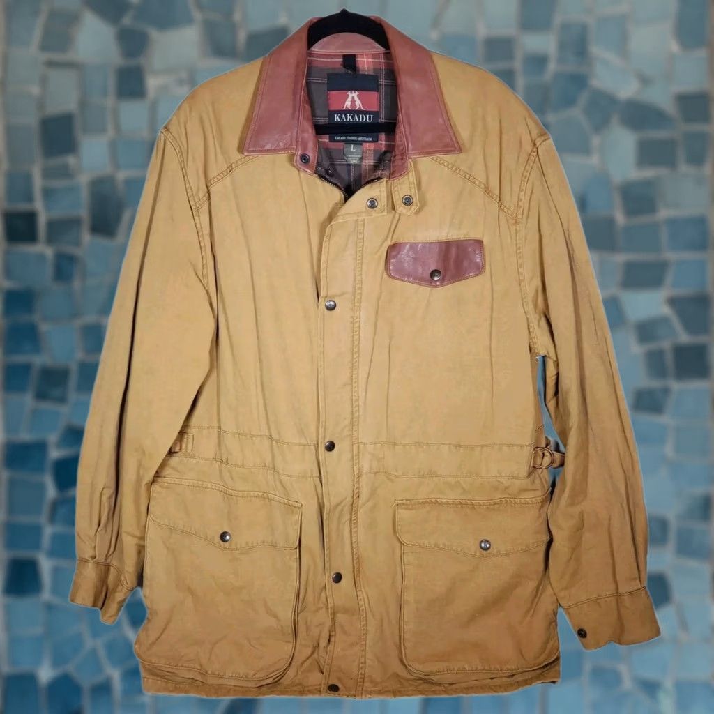 Vintage Kakadu Traders Australia Pilbara Jacket in Mustard Canvas with Brown Leather Collar 3J02 Men's L Jacket Size US L / EU 52-54 / 3 - 1 Thumbnail
