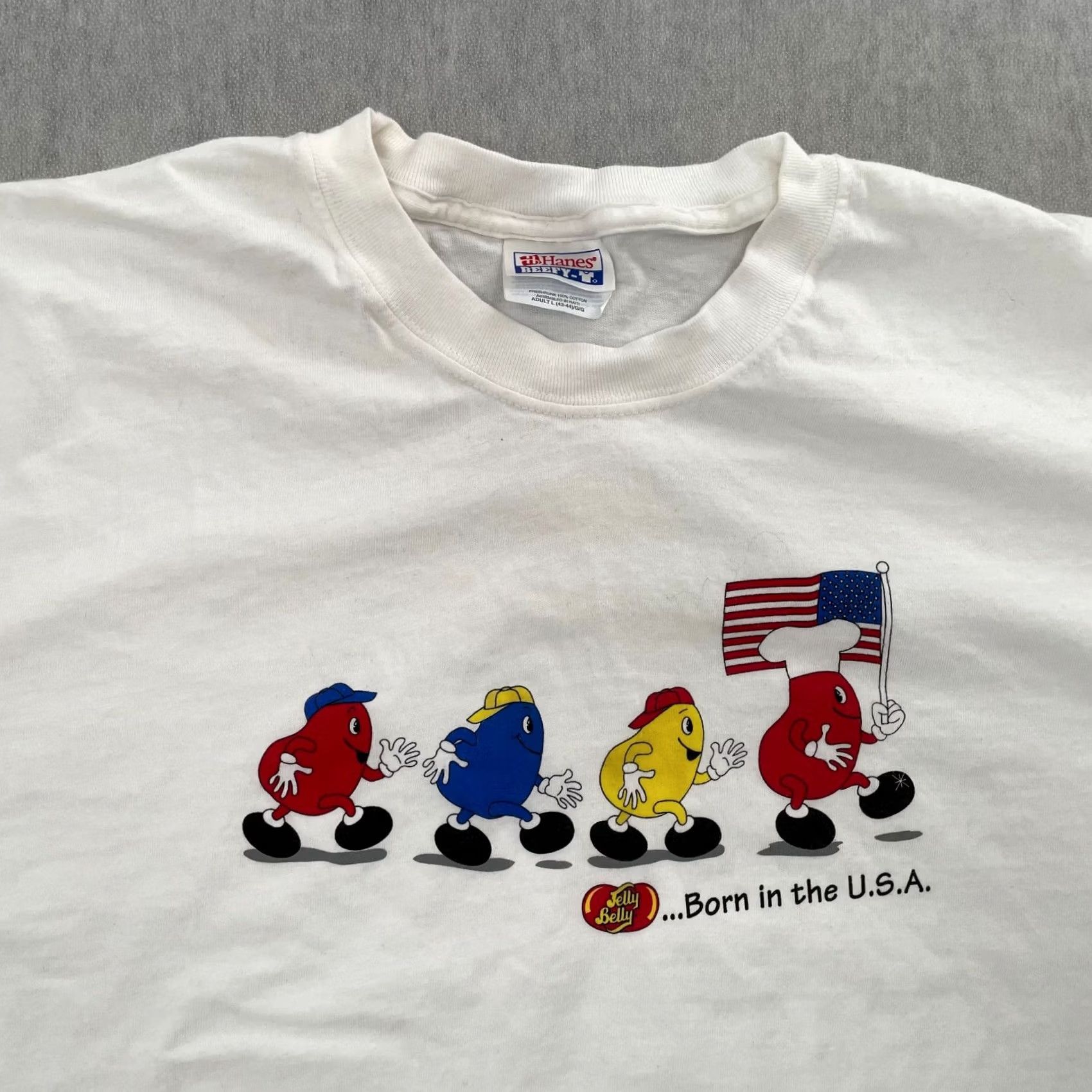 Hanes VINTAGE Jelly Belly Beans Shirt Adult Large White Born In The USA Promo Tee Mens Size US L / EU 52-54 / 3 - 2 Thumbnail