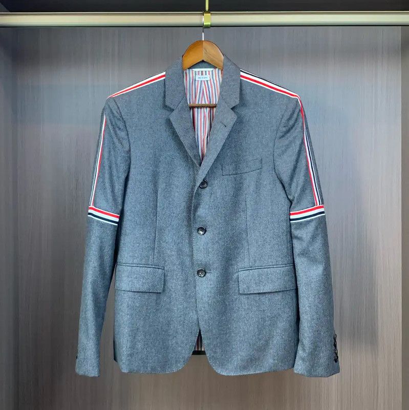 Thom Browne Thom Browne Gray Wool Printed Men's Jacket 0089 Size US M / EU 48-50 / 2 - 1 Thumbnail