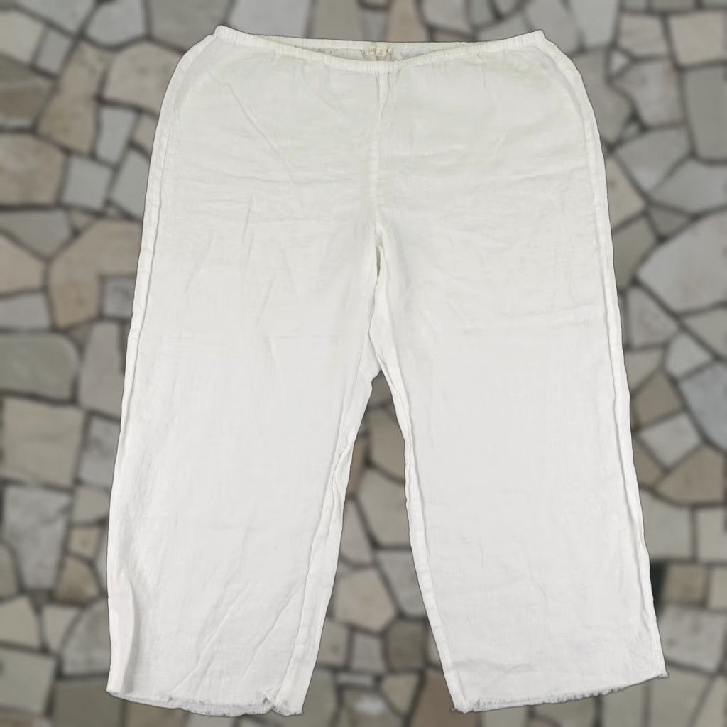 VINTAGE Eileen Fisher Pants Women Large White Linen Wide-Leg Cropped Bohemian Inseam 21in Regular