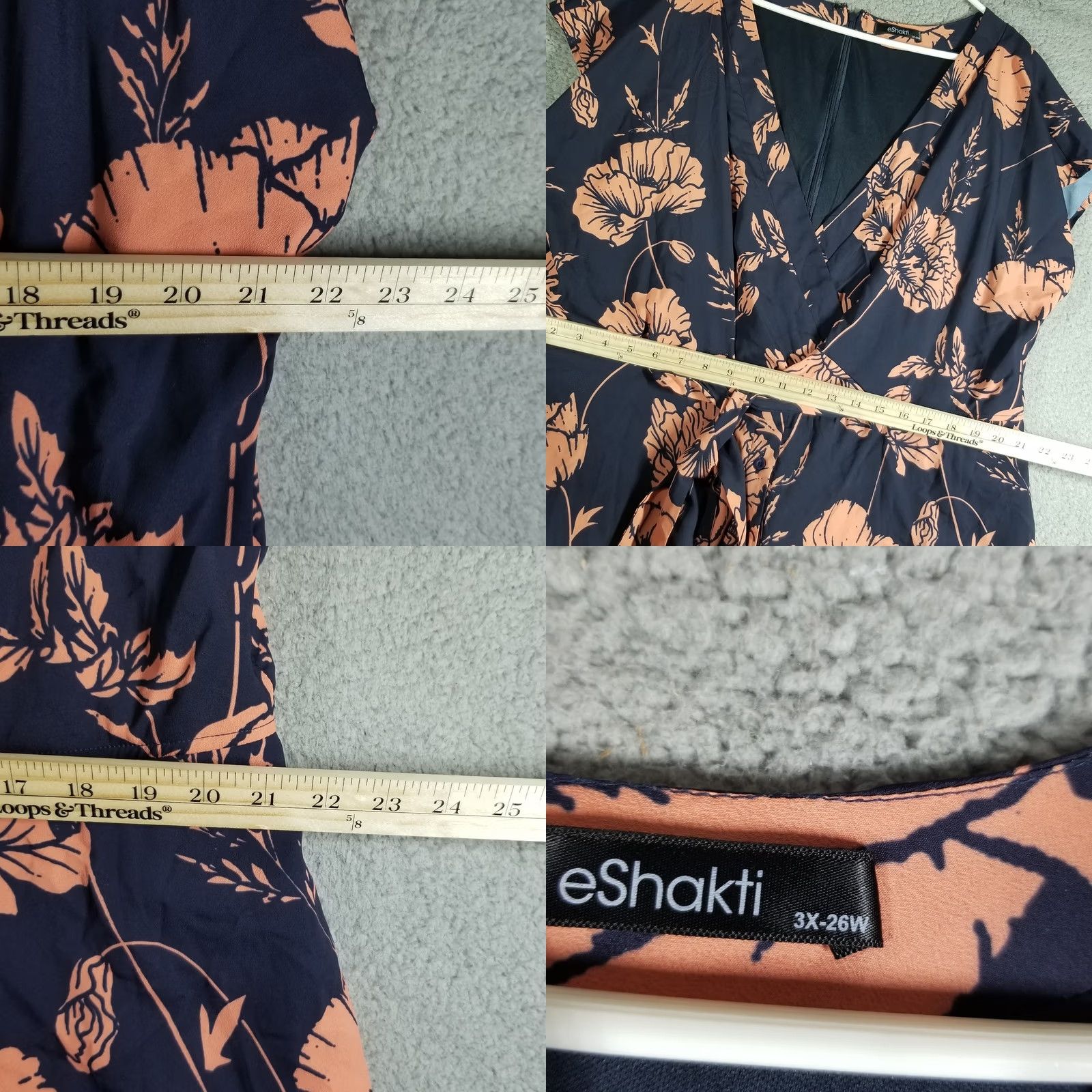 Vintage eShakti Shirt Dress 3X Blue Pink Short Sleeve Floral Artsy Tie Dress Womens 26W Size XXL / US 16-18 / IT 52-54 - 8 Thumbnail