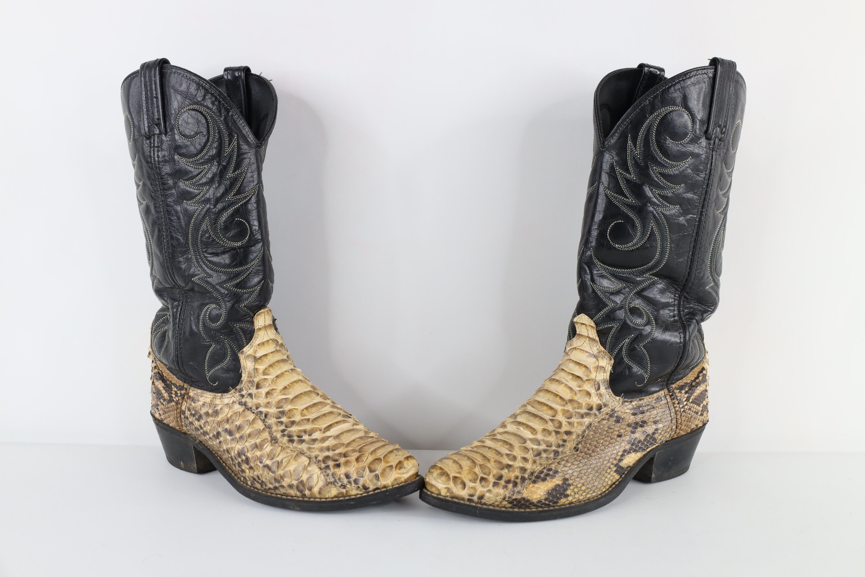 image of Vintage 90's Acme Python Snakeskin Leather Cowboy Boots in Brown, Men's (Size 8.5)
