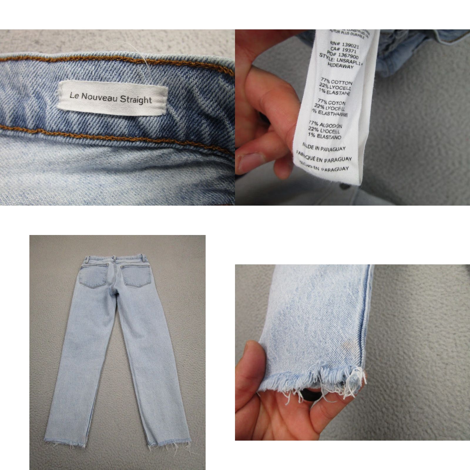 Frame VINTAGE FRAME Jeans Womens 25 Light Wash Le Nouveau Straight Hideaway Raw Hem Denim Distressed Crop Pockets High Rise 26in Inseam Womens Size 42" / US 20 - 9 Thumbnail