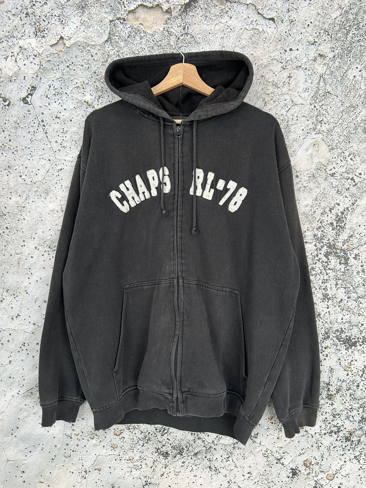 Vintage Chaps Ralph Lauren Black Zip Hoodie Baggy Rap 90s