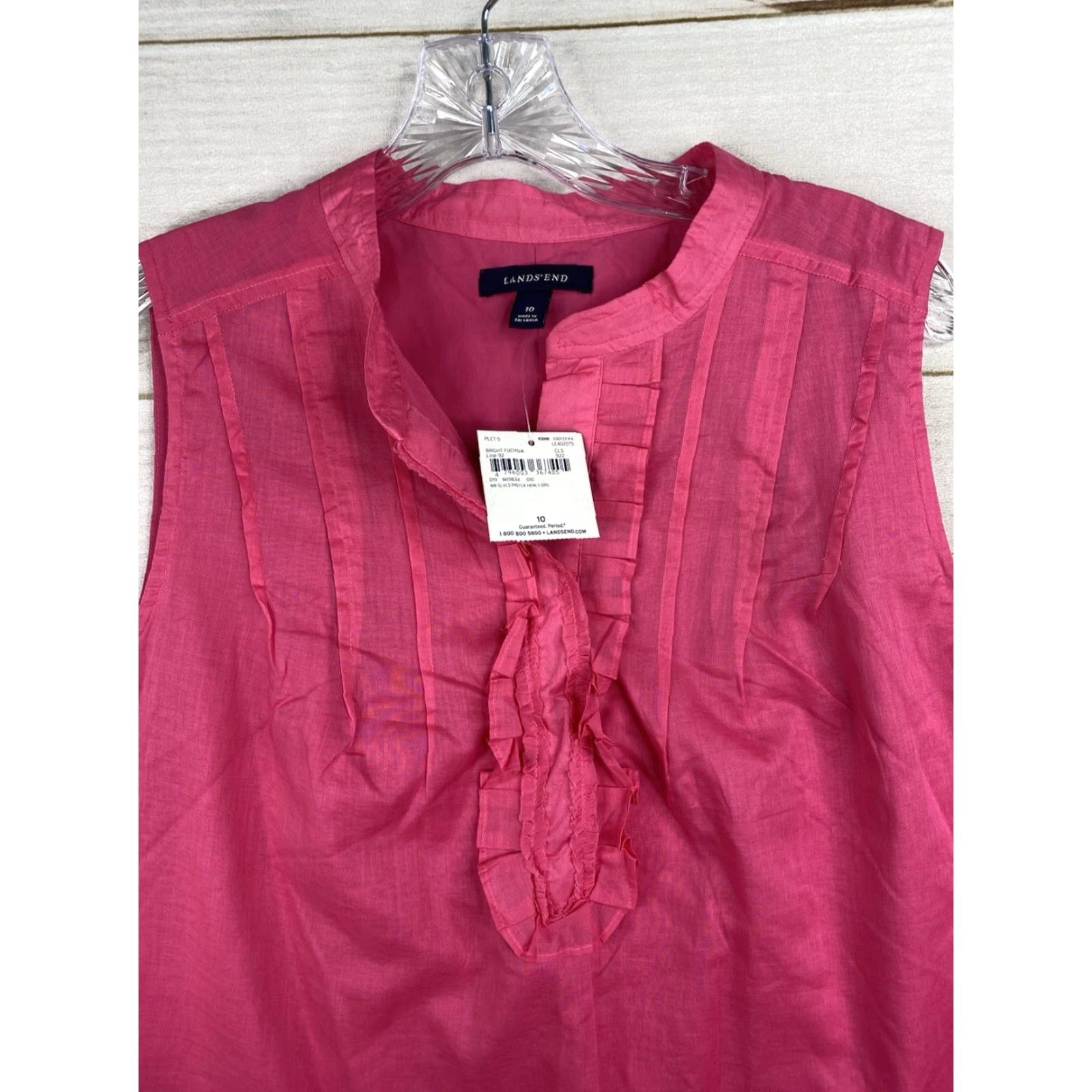 Lands' End VINTAGE? no, Lands' End Dress Sz 10 Pink Sleeveless 100% Cotton Pleated Ruffle Lightweight NWT Size L / US 10 / IT 46 - 2 Thumbnail