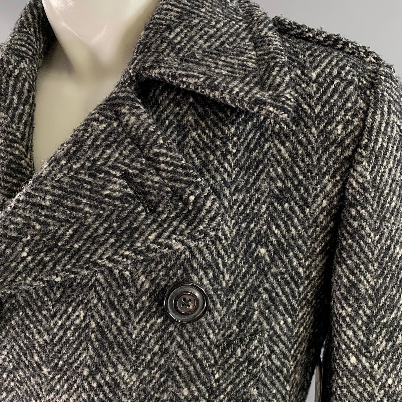 Lardini WOOSTER + LARDINI Herringbone Wool Peacoat Coat Size US S / EU 44-46 / 1 - 2 Thumbnail
