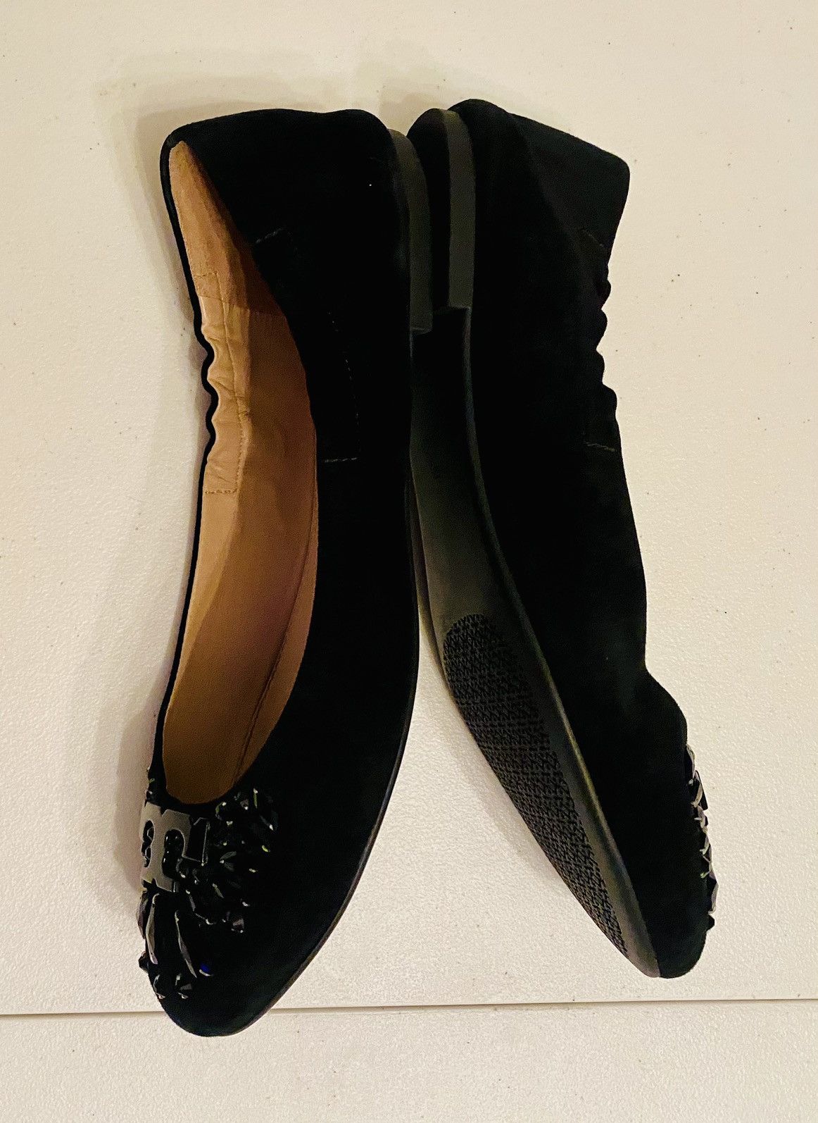 Tory Burch Tory Burch Suede Black Crystal Logo Vamp Delphine Ballet 9.5 Size US 9.5 / IT 39.5 - 14 Thumbnail