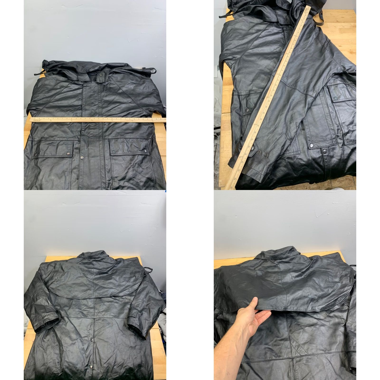 Doublet VINTAGE Guide Gear Leather Trench Coat Mens XL Black Double Breasted Long Lined Size US XL / EU 56 / 4 - 8 Thumbnail