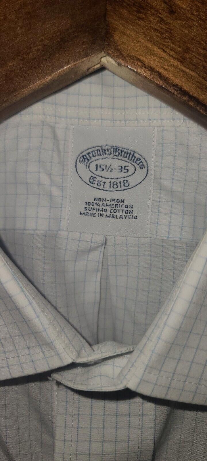 Brooks Brothers Brooks Brothers Shirt Men 15 1/2-35 White Blue Non-Iron Size 38R - 4 Thumbnail